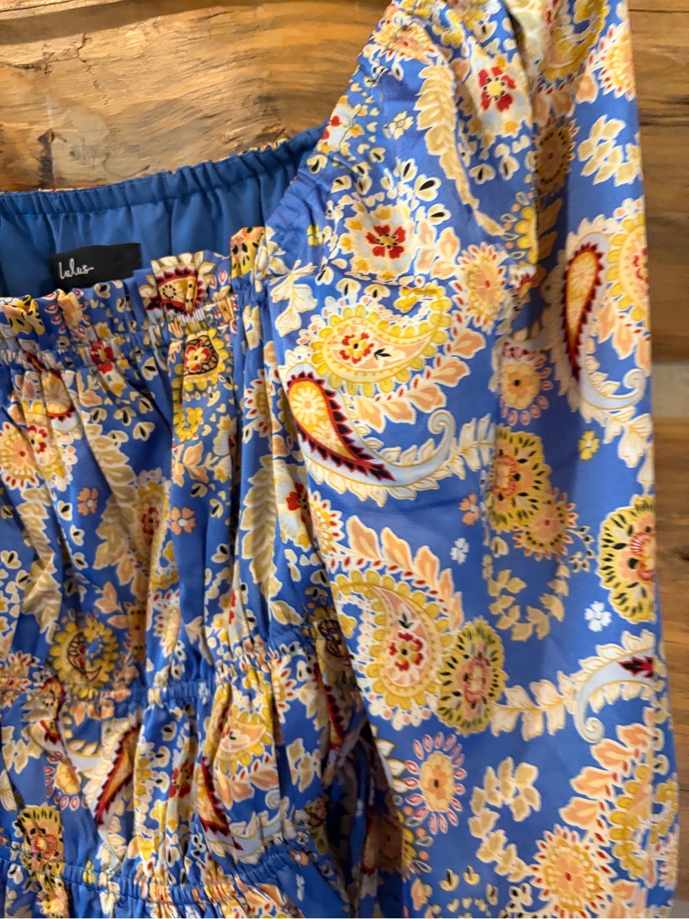 Lulus Staying Cute Blue Paisley Satin Ruffled Long Sleeve Top size Medium - Picture 5 of 5